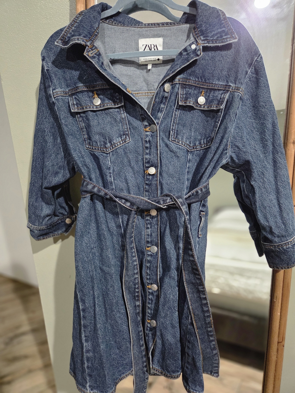 ZARA Dark Blue Denim Belted Jacket Dress